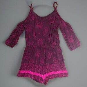 Vintage BoHo Festival CHIC Embroidery Cold Shoulder Shorts Jumpsuit Romp…